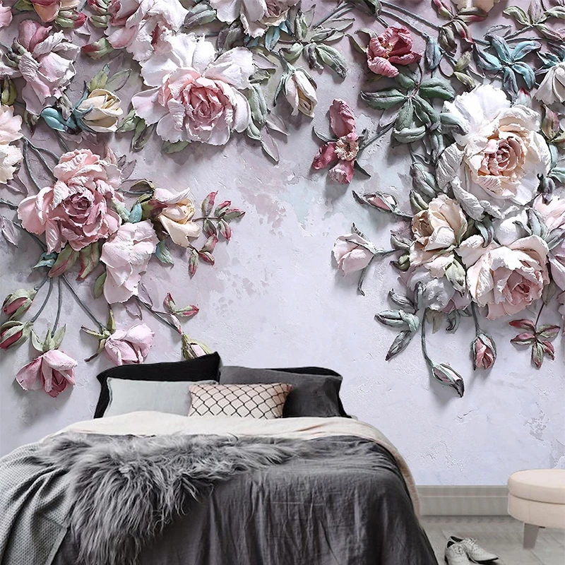 Home Textiles Photos - 3D Wallpaper Modern Stereo Rose Flowers