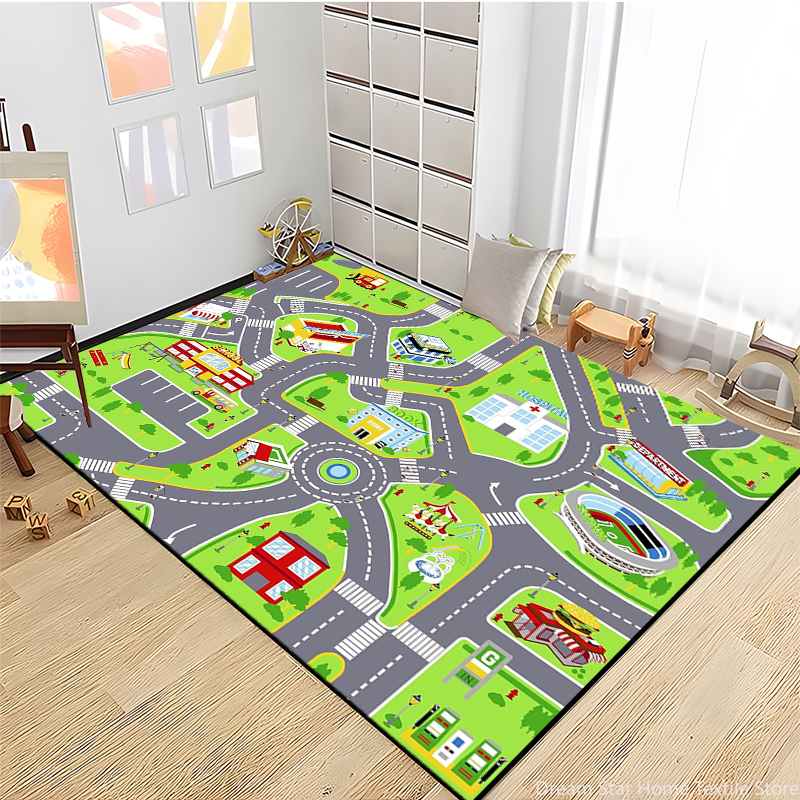 Home Textiles Plaid - Kids Road Traffic Carpet Cartoon Car