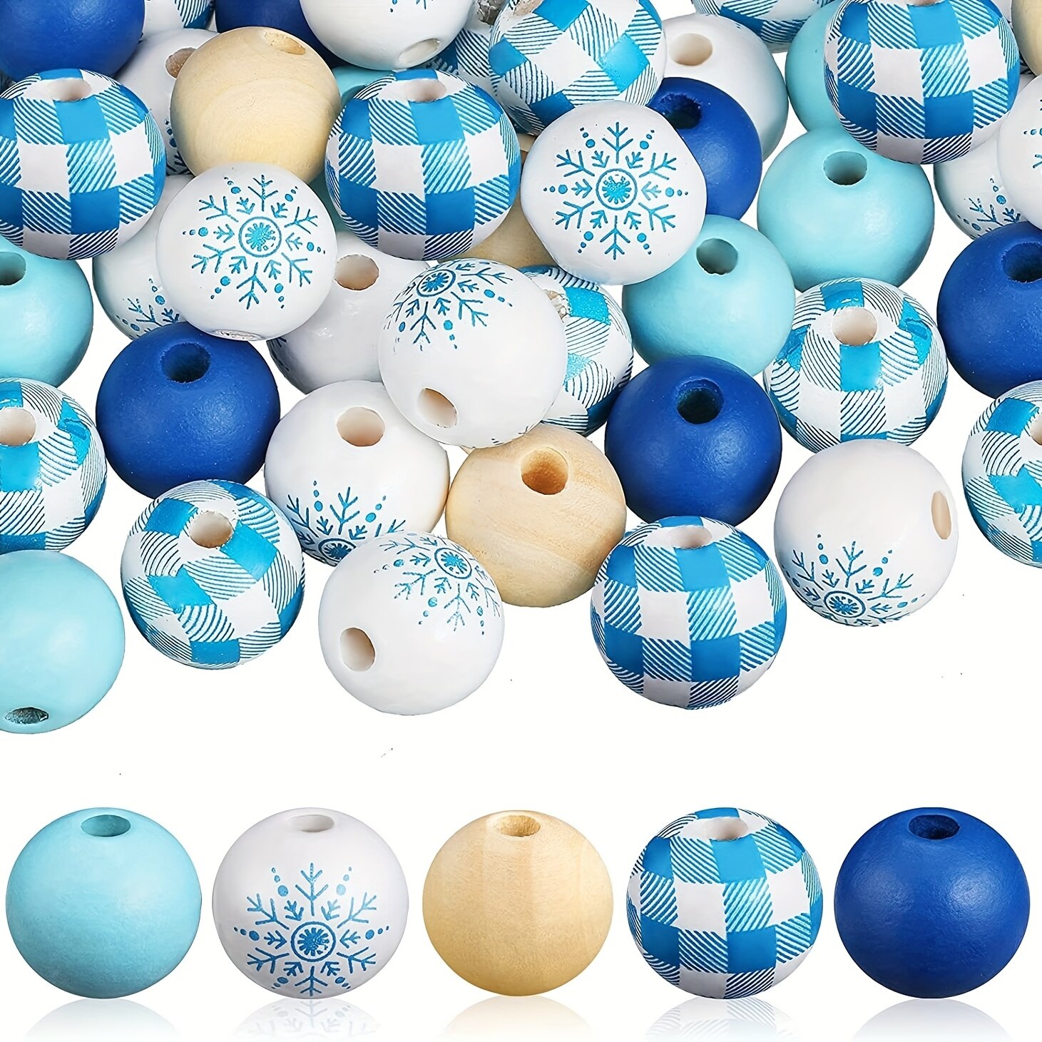 Home Textiles Plaid - 50pcs 16mm Snowflake Pattern Wooden Beads