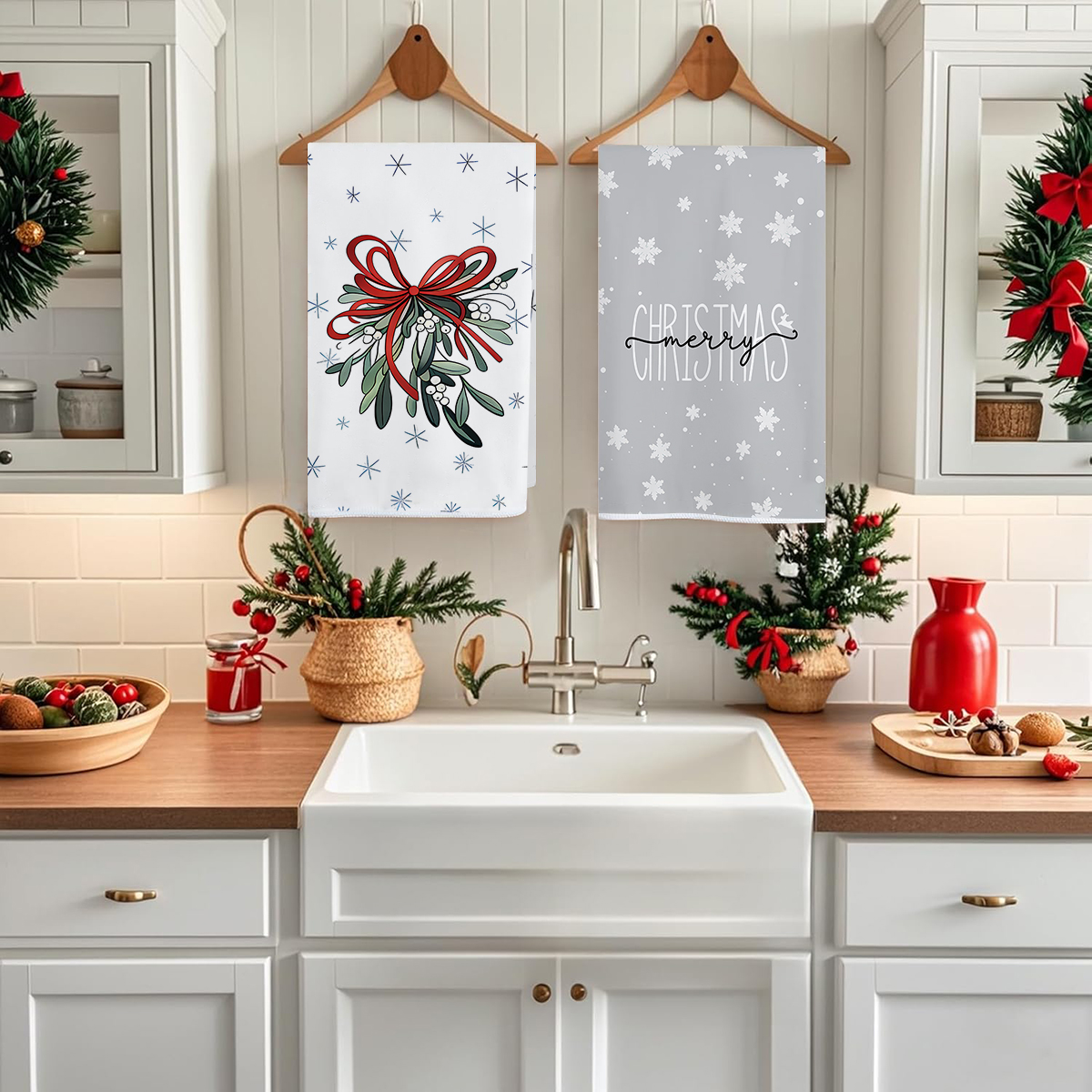 2/4/pcs Christmas Kitchen Towe - Home Textiles Face Towel ulasan dan harga