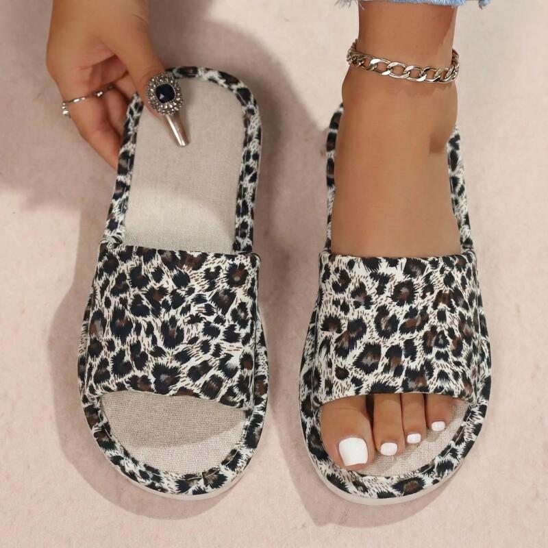 Linen Leopard Women's Slippers - Textiles For Home ulasan dan harga