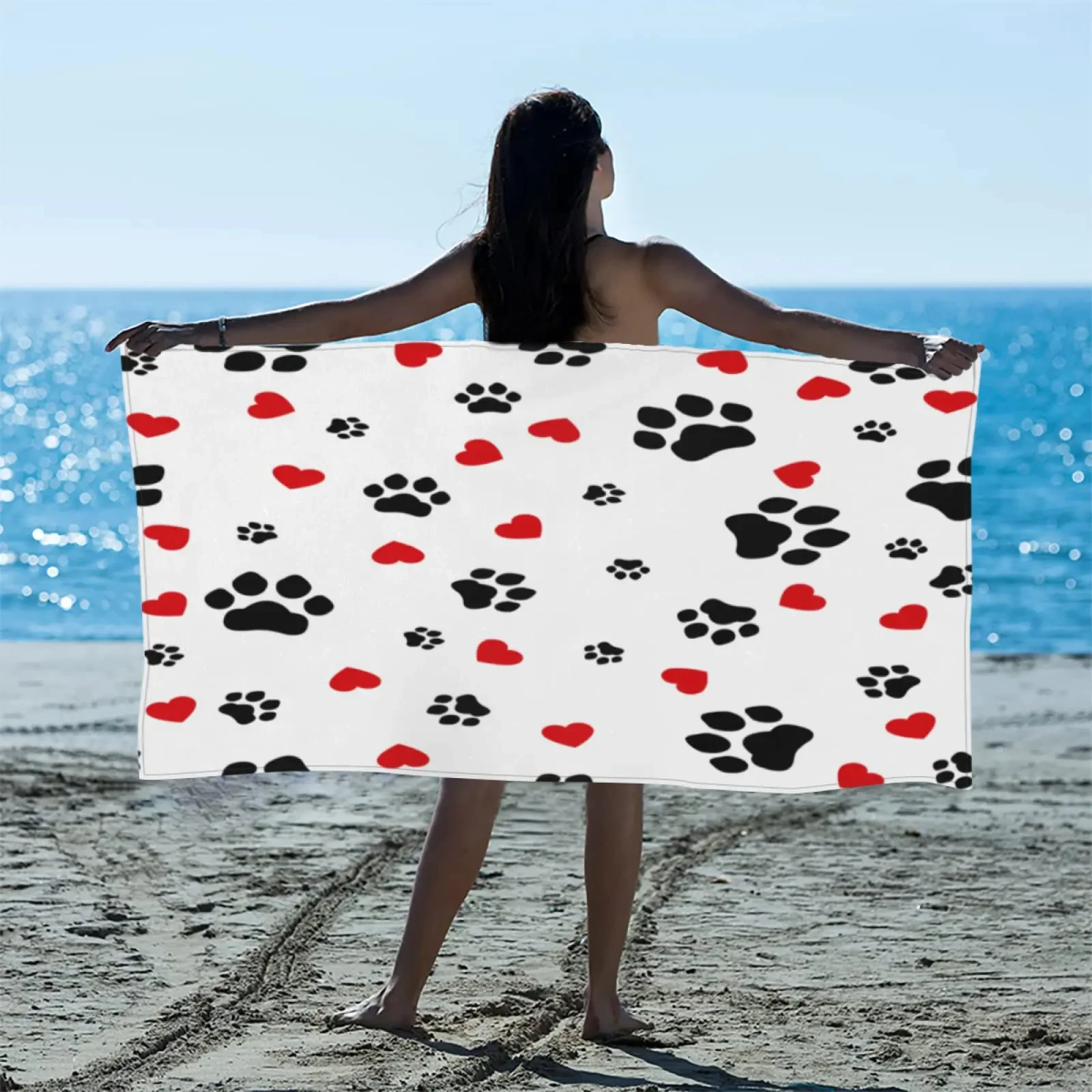 Cat Dog Paw Pattern Print Beac - Home Textiles Face Towel ulasan dan harga