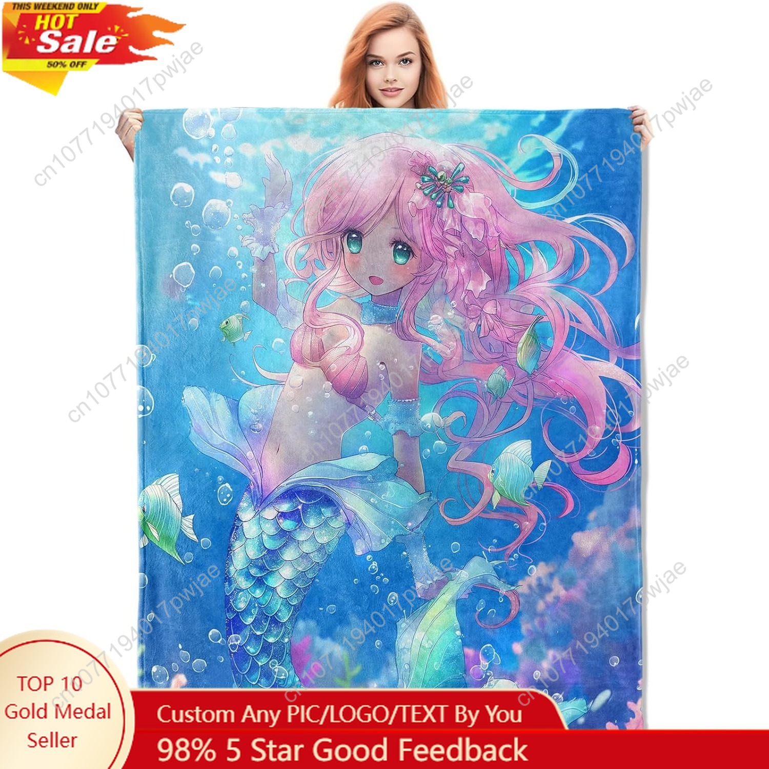 Cute Mermaid Blanket Cartoon F - Home Of Textiles ulasan dan harga